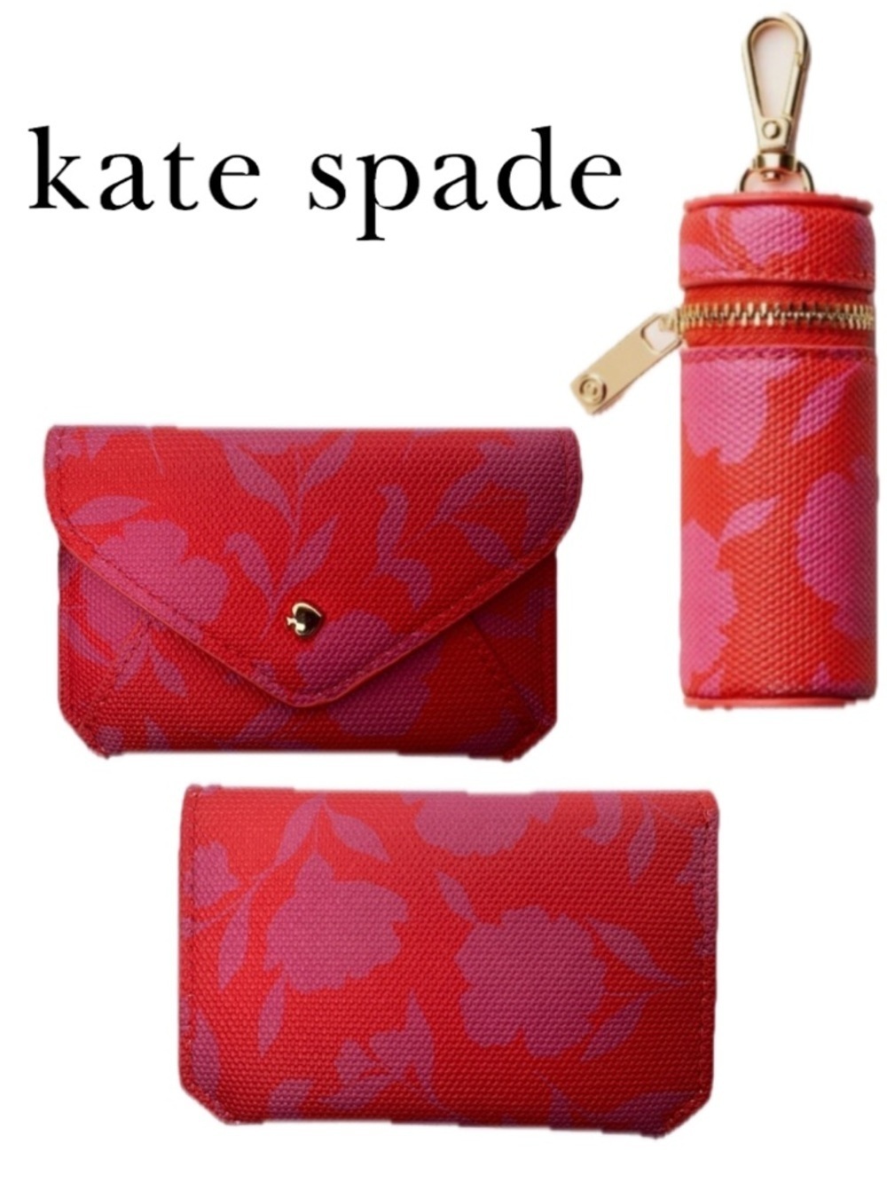 Kate Spade X Target Red Pink Rose Envelope Card and Lipstick Case Set